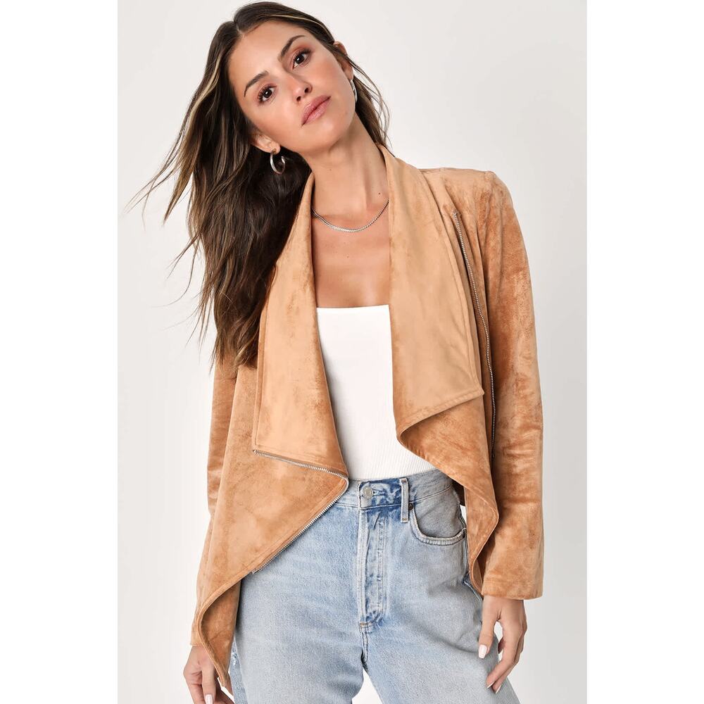 Lulus Wild at Heart Tan Vegan Suede Moto Jacket XS NWT